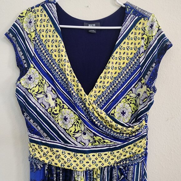 Anthropologie Maeve Tamera Surplus Cap Sleeve Blue and Yellow dress - size LG - Picture 2 of 4